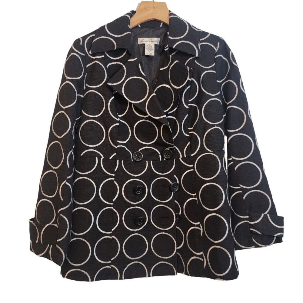 Marisa Christina 97% Silk Blazer Jacket Black White Circle‎ Womens Small EUC